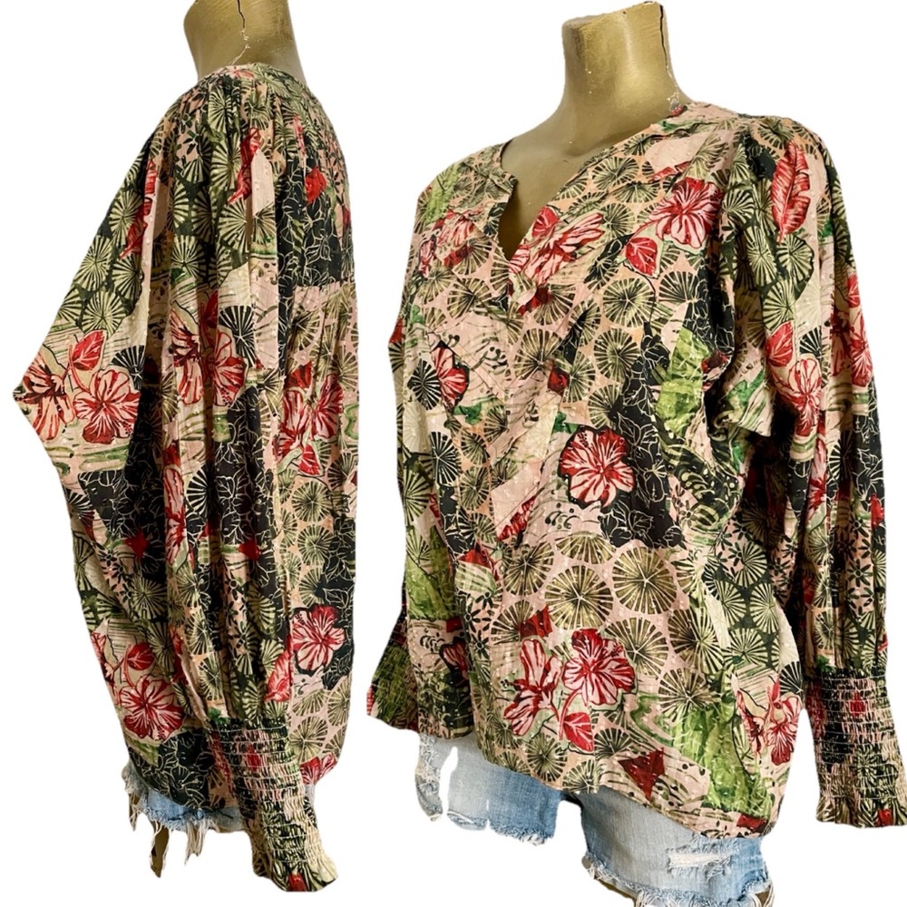 CHUFY My Aussie Days DESERT Flower Print Pleated BOHEMIAN Blouse Peasant TOP S/M - Picture 14 of 16